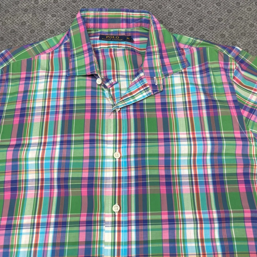 Polo Ralph Lauren Mens XL Plaid Button Down Shirt Green Pink Blue Cotton L/S